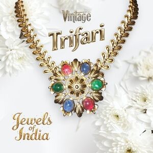 Vintage Trifari Jewels of India Statement Necklace 18”